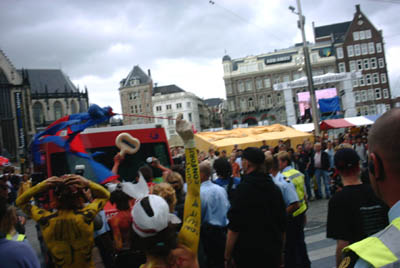body-painted people stopping a money transport